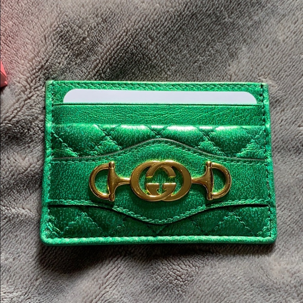 Gucci Zumi Metallic Leather green Card Case